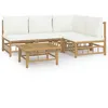 Image de Salon De Jardin 5 Pcs Avec Coussins Blanc CrÃ¨me Bambou