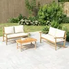 Image de Vidaxl Salon De Jardin 3 Pcs Avec Coussins Blanc CrÃ¨me Bambou