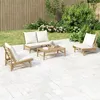 Image de vidaXL Salon de jardin 4 pcs avec coussins blanc crème bambou3156481