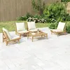 Image de vidaXL Salon de jardin 5 pcs avec coussins blanc crème bambou