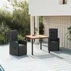 Image de vidaXL Ensemble à manger de jardin 3 pcs Noir Poly rotin et acacia