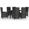Image de vidaXL Vidaxl Mobilier À Dîner De Jardin Et Coussins 7 Pcs Noir Et Gris Rotin