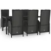 Image de Vidaxl Mobilier Ã DÃ®ner De Jardin Et Coussins 7 Pcs Noir Et Gris Rotin