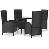 Image de Vidaxl Mobilier Ã DÃ®ner De Jardin Et Coussins 5pcs Noir RÃ©sine TressÃ©e