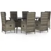 Image de vidaXL Vidaxl Mobilier À Dîner De Jardin Et Coussins 7 Pcs Noir Et Gris Rotin