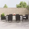 Image de vidaXL Ensemble à manger de jardin coussins 7pcs Noir Résine tressée