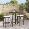 Image de vidaXL Ensemble de bar de jardin 3 pcs avec coussins noir poly rotin