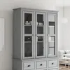 Image de vidaXL Armoire avec portes vitrÃ©es BODO gris bois de pin massif