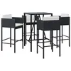 Image de vidaXL Ensemble de bar de jardin 5 pcs avec coussins noir poly rotin