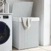 Image de vidaXL Panier à linge avec couvercle blanc 46x33x60 cm résine tressée372033