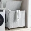 Image de vidaXL Panier à linge avec roulettes blanc 60x35x60,5cm résine tressée372043