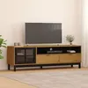 Image de Vidaxl Meuble Tv Avec Porte VitrÃ©e Flam 158x40x50cm Bois Massif De Pin