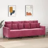 Image de vidaXL Canapé à 3 places Rouge bordeaux 180 cm Velours359317