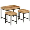 Image de vidaXL Tables basses gigognes 3pcs bois de manguier massif brut et fer372732