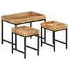 Image de Vidaxl Tables Basses Gigognes 3pcs Bois De Manguier Massif Brut Et Fer