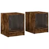 Image de Vidaxl Tables De Chevet Et Portes VitrÃ©es 2 Pcs ChÃªne FumÃ© 35x37x42 Cm