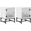 Image de vidaXL Tables de chevet avec portes en verre 2 pcs blanc 35x37x50 cm