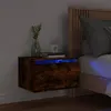 Image de vidaXL Table de chevet murale avec lumières LED chêne fumé836834