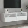 Image de vidaXL Meuble TV mural blanc 100x30x30 cm bois d'ingénierie836882