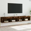 Image de vidaXL Meubles TV avec lumières LED 2 pcs chêne fumé 100x30x30 cm