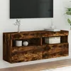 Image de vidaXL Meuble TV mural avec lumières LED chêne fumé 100x30x40 cm