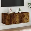 Image de Vidaxl Meuble Tv Mural Avec LumiÃ¨res Led ChÃªne FumÃ© 80x35x31 Cm