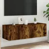 Image de vidaXL Meuble TV mural avec lumières LED chêne fumé 100x35x31 cm837299