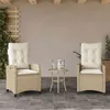 Image de vidaXL Chaises inclinables de jardin lot de 2 et coussins beige rotin