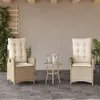 Image de vidaXL Vidaxl Chaises Inclinables De Jardin Lot De 2 Et Coussins Beige Rotin