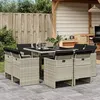 Image de vidaXL Ensemble à manger de jardin et coussins 9 pcs gris clair rotin