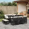 Image de vidaXL Ensemble à manger de jardin 11 pcs coussins noir résine tressée