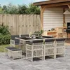 Image de vidaXL Ensemble à manger de jardin 11pcs avec coussins gris poly rotin