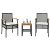 Image de vidaXL Ensemble de bistro 3 pcs et coussins noir résine tressée acacia