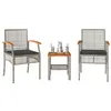 Image de vidaXL Ensemble de bistro 3 pcs et coussins gris résine tressée acacia