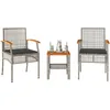 Image de Vidaxl Ensemble De Bistro 3 Pcs Et Coussins Gris RÃ©sine TressÃ©e Acacia
