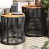 Image de vidaXL Tables d'appoint de jardin 2 pcs dessus en bois noir poly rotin366291