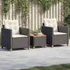 Image de vidaXL Ensemble de bistro 3 pcs et coussins noir résine tressée acacia