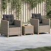Image de vidaXL Ensemble de bistro 3 pcs et coussins gris résine tressée acacia