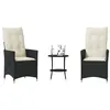 Image de vidaXL Ensemble de bistro 3 pcs avec coussins noir résine tressée