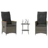 Image de vidaXL Ensemble de bistro 3 pcs avec coussins gris résine tressée