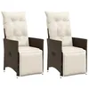 Image de vidaXL Chaises inclinables de jardin lot de 2 et coussins marron rotin