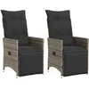 Image de vidaXL Vidaxl Chaises Inclinables De Jardin Lot De 2 Et Coussins Gris Rotin