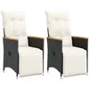 Image de vidaXL Vidaxl Chaises Inclinables De Jardin Lot De 2 Et Coussins Noir Rotin