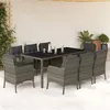Image de vidaXL Ensemble à manger de jardin 9 pcs coussins gris résine tressée