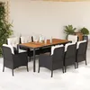 Image de vidaXL Ensemble Ã  manger de jardin 9pcs coussins noir rÃ©sine tressÃ©e