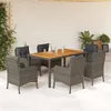 Image de vidaXL Ensemble à manger de jardin et coussins 7 pcs gris rotin