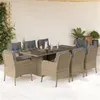 Image de vidaXL Ensemble à manger de jardin et coussins 9 pcs beige Poly rotin