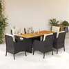 Image de vidaXL Ensemble à manger de jardin coussins 7pcs Noir Résine tressée