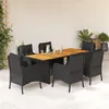Image de vidaXL Ensemble à manger de jardin coussins 7pcs Noir Résine tressée