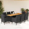 Image de vidaXL Vidaxl Ensemble À Manger De Jardin 9pcs Coussins Noir Résine Tressée